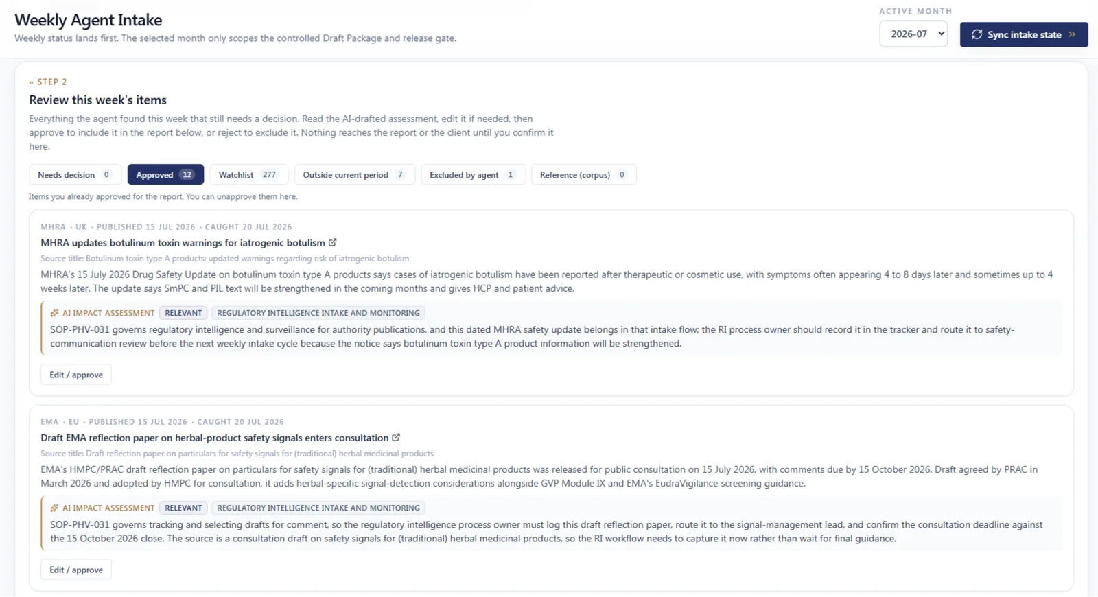 NextIntell reviewer intake: needs decision, approved, watchlist and excluded buckets